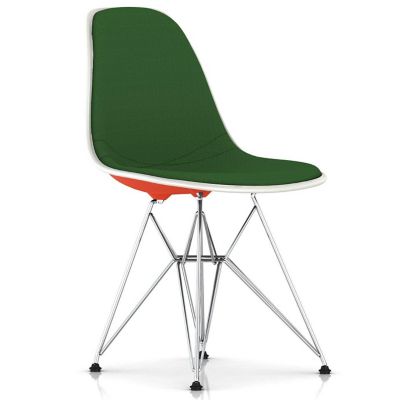 Eames Molded Plastic Side Chair with Wire Base, Upholstered