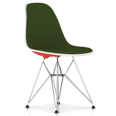 Eames Molded Plastic Side Chair with Wire Base, Upholstered