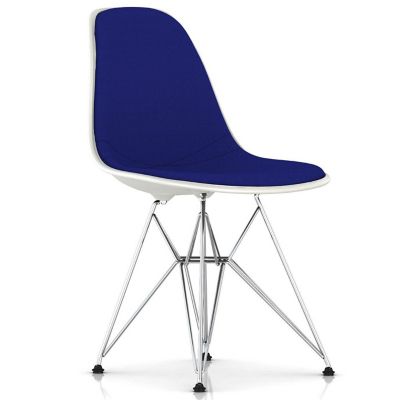 Eames Molded Plastic Side Chair with Wire Base, Upholstered