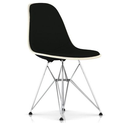 Eames Molded Plastic Side Chair with Wire Base, Upholstered
