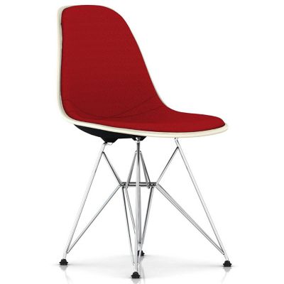 Eames Molded Plastic Side Chair with Wire Base, Upholstered
