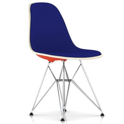 Eames Molded Plastic Side Chair with Wire Base, Upholstered