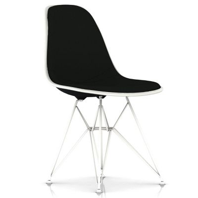 Eames Molded Plastic Side Chair with Wire Base, Upholstered