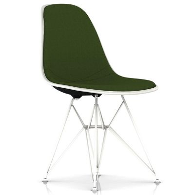 Eames Molded Plastic Side Chair with Wire Base, Upholstered