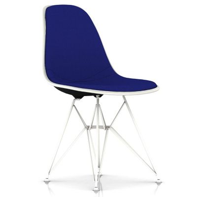 Eames Molded Plastic Side Chair with Wire Base, Upholstered