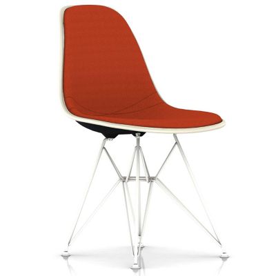 Eames Molded Plastic Side Chair with Wire Base, Upholstered