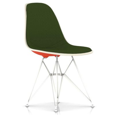 Eames Molded Plastic Side Chair with Wire Base, Upholstered