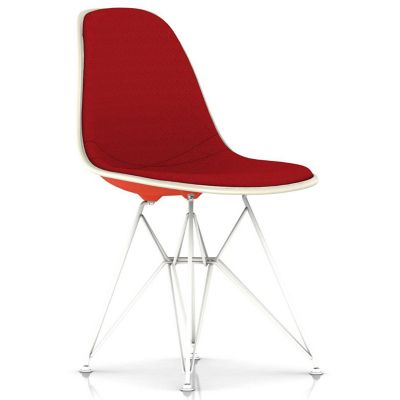 Eames Molded Plastic Side Chair with Wire Base, Upholstered