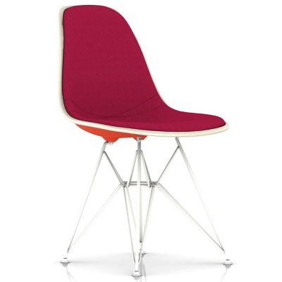 Eames Molded Plastic Side Chair with Wire Base, Upholstered