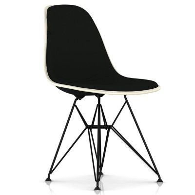 Eames Molded Plastic Side Chair with Wire Base, Upholstered