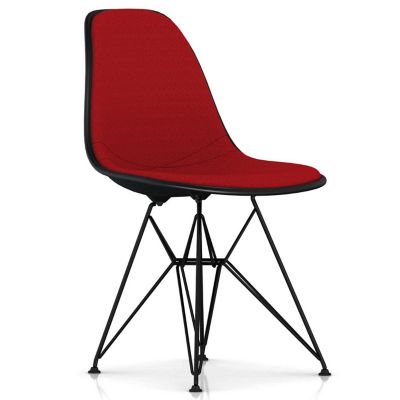 Eames Molded Plastic Side Chair with Wire Base, Upholstered