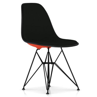 Eames Molded Plastic Side Chair with Wire Base, Upholstered