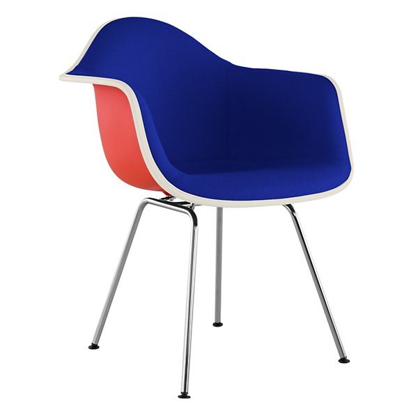 Eames Molded Plastic Armchair with 4-Leg Base, Upholstered