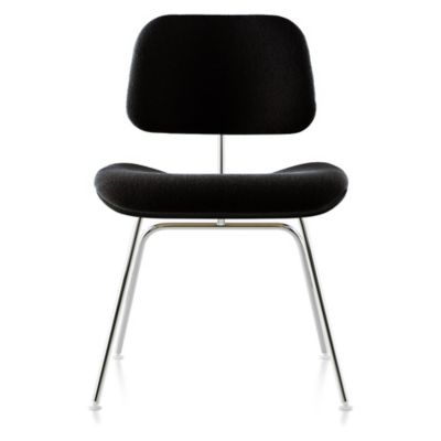 Eames Molded Plywood Dining Chair with Metal Legs, Upholstered