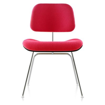 Eames Molded Plywood Dining Chair with Metal Legs, Upholstered