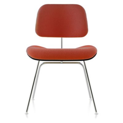 Eames Molded Plywood Dining Chair with Metal Legs, Upholstered