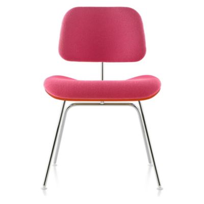 Eames Molded Plywood Dining Chair with Metal Legs, Upholstered