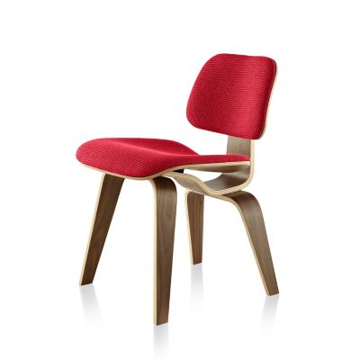Eames Molded Plywood Dining Chair with Wood Legs, Upholstered