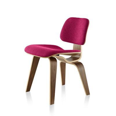 Eames Molded Plywood Dining Chair with Wood Legs, Upholstered