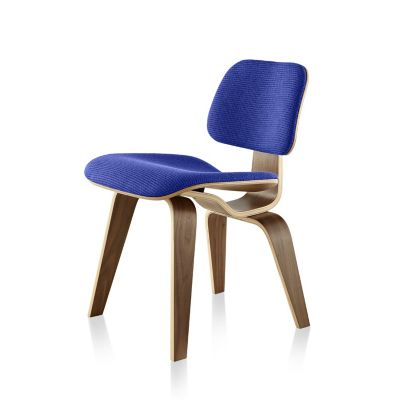 Eames Molded Plywood Dining Chair with Wood Legs, Upholstered