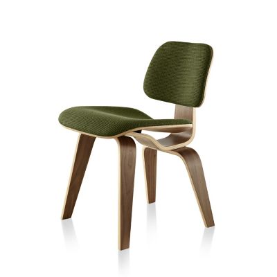 Eames Molded Plywood Dining Chair with Wood Legs, Upholstered