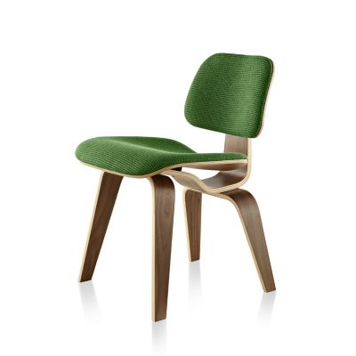 Eames Molded Plywood Dining Chair with Wood Legs, Upholstered