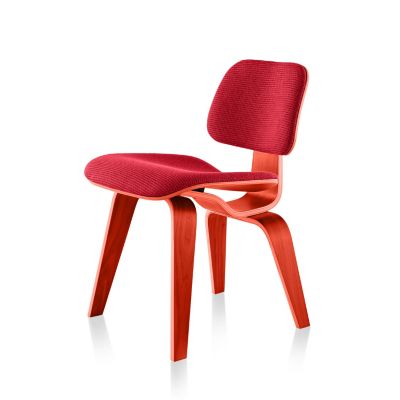 Eames Molded Plywood Dining Chair with Wood Legs, Upholstered