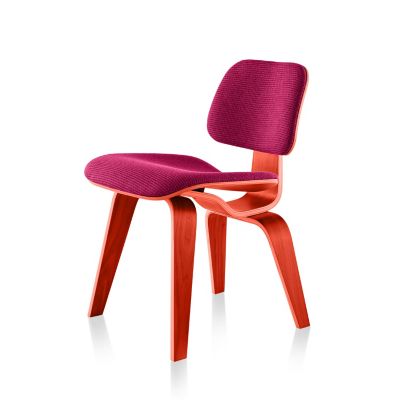 Eames Molded Plywood Dining Chair with Wood Legs, Upholstered