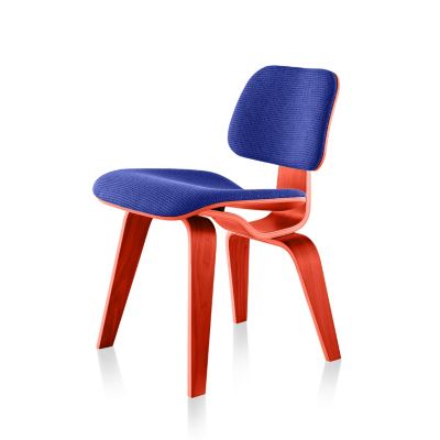 Eames Molded Plywood Dining Chair with Wood Legs, Upholstered