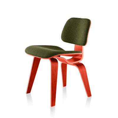 Eames Molded Plywood Dining Chair with Wood Legs, Upholstered