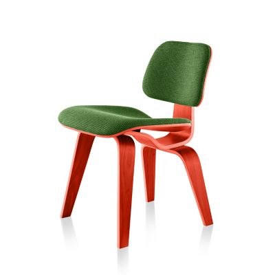 Eames Molded Plywood Dining Chair with Wood Legs, Upholstered