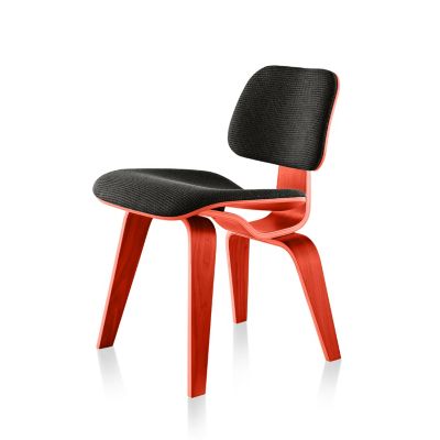 Eames Molded Plywood Dining Chair with Wood Legs, Upholstered