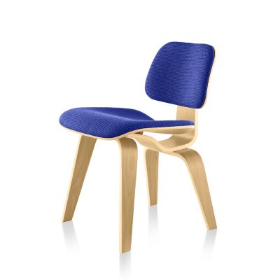 Eames Molded Plywood Dining Chair with Wood Legs, Upholstered