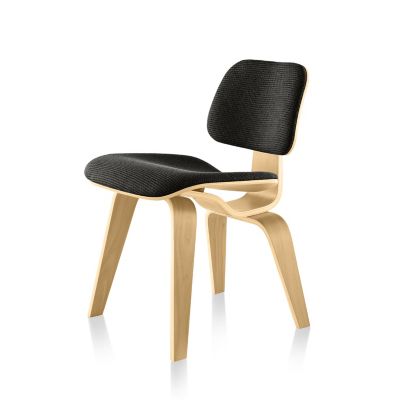 Eames Molded Plywood Dining Chair with Wood Legs, Upholstered