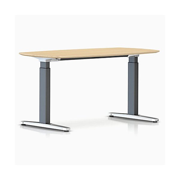 Renew Sit To Stand Desk, Oval T Foot - Veneer Top
