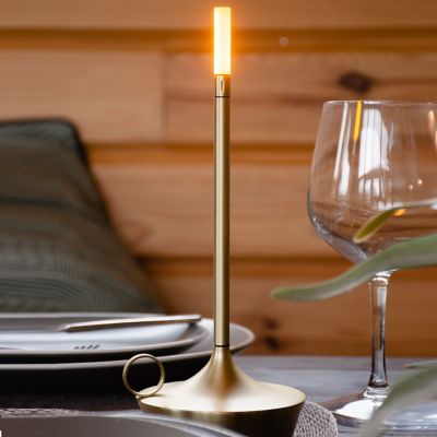 Shown in Brass finish, lit, in use