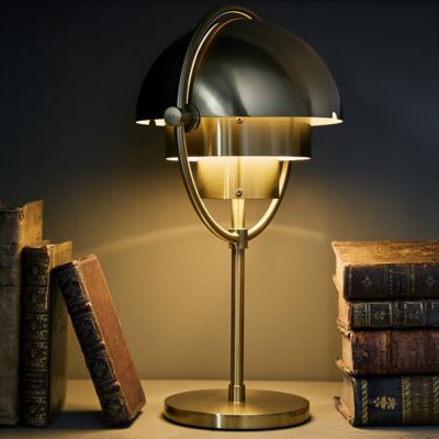 Shown in Black with Brass finish, lit, in use