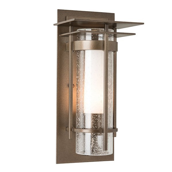 Banded Seeded Glass Outdoor Wall Sconce with Top Plate
