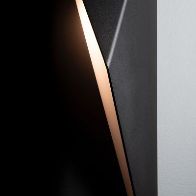 Shown in Coastal Black finish, Small size, Right Orientation Mounting, lit, Detail shot
