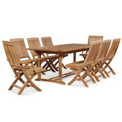 Devon 9-Piece Teak Outdoor Extending Dining Table and Folding Chair Set