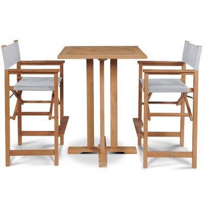Captains Bar 3-Piece Teak Outdoor Bar Height Dining Set - Thumbnail 5