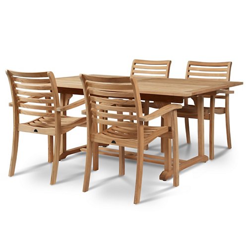 Birmingham 5-Piece Family Outdoor Dining Set with Extension Table and Stacking Chairs