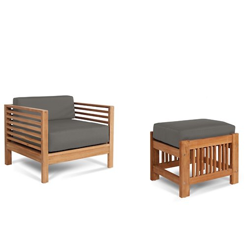 Summer Teak Outdoor Lounge Chair and Ottoman Set