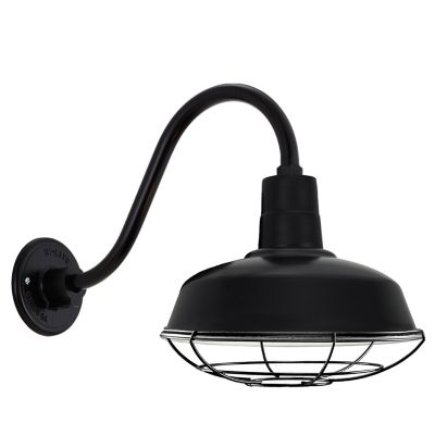 Gooseneck Barn Light Warehouse Outdoor Wall Sconce - B-1 Arm with Wire Guard (Black/14 Inch) - OPEN BOX RETURN