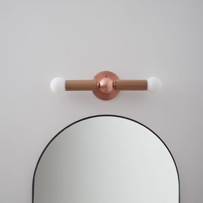 Shown in Copper finish, Oak Natural Metal finish, in use, unlit