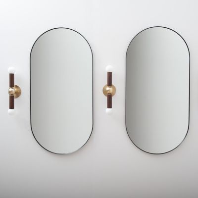 Shown in Brass metal finish, Walnut wood finish, in use
