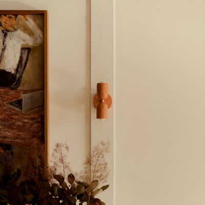 Shown in Terracotta with Terracotta shade color, Terracotta backplate finish, Hardwire type, in use, unlit