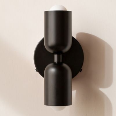 Shown in Black Up Shade Finish, Black Down Shade Finish, Black Back Plate finish, Hardwire Installation Type, unlit