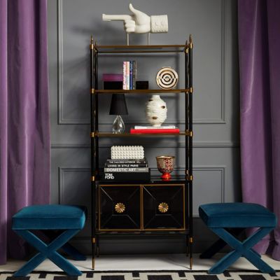 Jonathan Adler X-bench Venice Peacock Blue Velvet Upholstered Accent Bench - Thumbnail 5