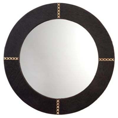 Jamie Young Round Brown Leather Small Mirror